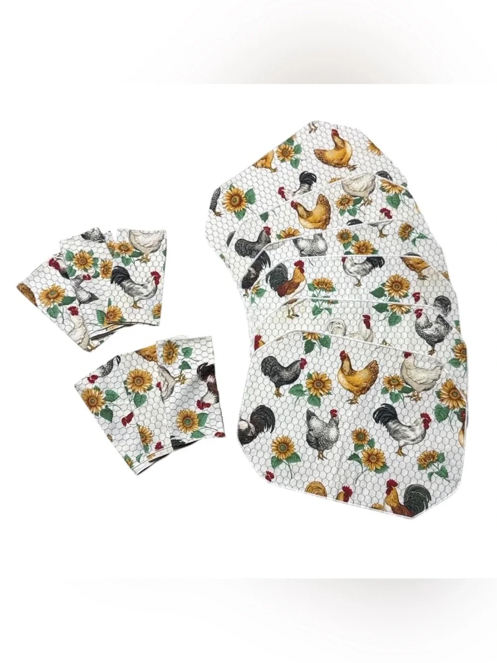 Vintage Sharon Kessler Chicken Sunflower Placemats & Napkins Set of 6